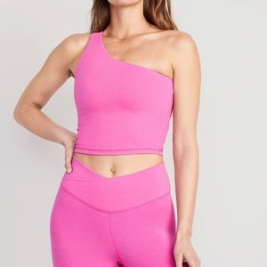 Old Navy One-Shoulder Crop Top & High-Waist Leggings Set in Bright Pink